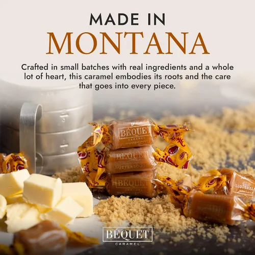Vista 8 de Béquet Caramelo – Caramelo gourmet Butterscotch – Caramelo envuelto individualmente – Hecho en Montana – Kosher (Estrella D) y sin gluten – Bolsa