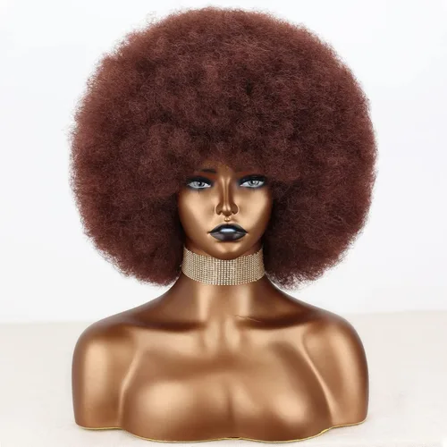 Vista 7 de Xinran Pelucas afro cortas de los años 70 para mujeres negras, peluca afro corta negra sintética grande de los años 70, peluca afro de 8 pulgadas 60
