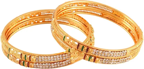 Vista 3 de Brazaletes indio Rajasthani hecho a mano Meena Trabajo chapado en oro tamaño del anuncio 2.8 pulgadas tamaño normal tradicional joyería regalo boda
