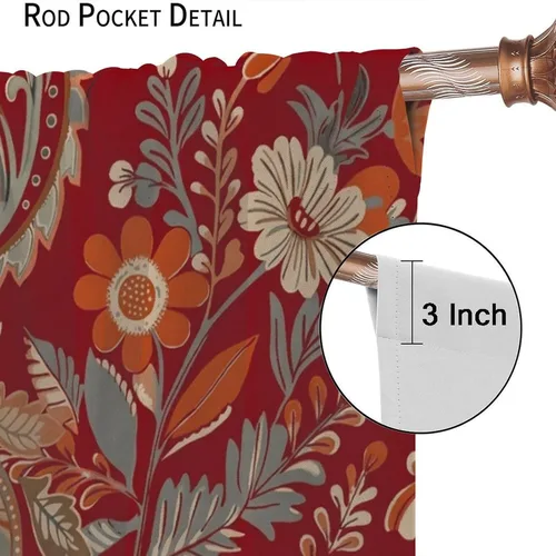 Vista 19 de Cortinas opacas con estampado de flores de cachemira, estampado de cachemira sobre fondo blanco, para decoración del hogar, cocina, restaurante