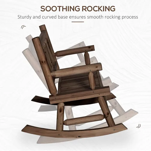Vista 4 de Outsunny Mecedora de madera para 2 personas con diseño de tronco, sofá de dos plazas resistente con asientos curvos anchos para patio, patio