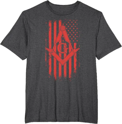 Vista 13 de Cuadrado y brújula Masónica de la bandera americana, masón, camiseta roja, Negro, S