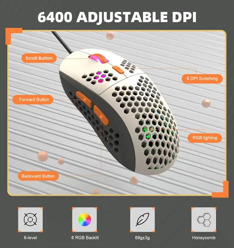 Vista 4 de LexonElec T60PRO - Combo de teclado y mouse mecánico 60% + cable USB C en espiral, teclado retroiluminado LED RGB compacto, interruptor azul clic