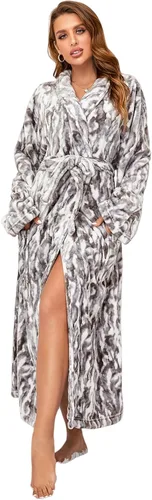 Vista 25 de RONGTAI - Bata de baño de felpa para mujer, batas largas y cálidas de felpa para damas, bata de noche de felpa, ropa para dormir Negro