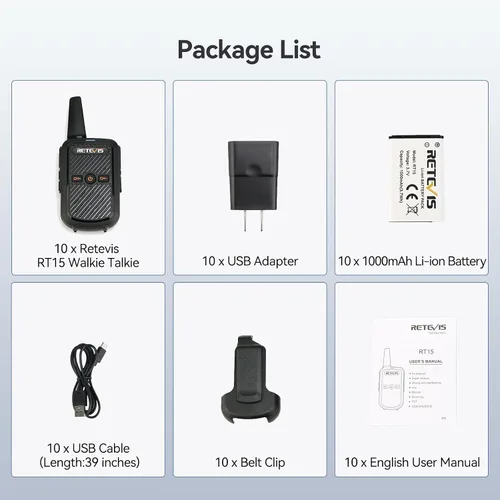 Vista 13 de Retevis Walkie Talkies RT15 de largo alcance, mini walkie talkie de carga rápida, USB de carga rápida, radios recargables de 2 vías para adultos