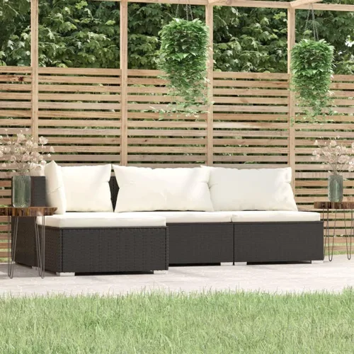 Vista 21 de Sofá de 3 plazas con cojines de ratán de poliéster marrón, juego de muebles de patio al aire libre con 3 sofás centrales para patio trasero, jardín