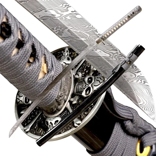 Vista 21 de Espada Katana Japonesa Samurai Hecha a Mano con Saya de Madera de Rayskin Dura, Puede Cortar Bambú