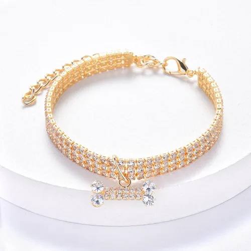 Vista 2 de Collar para perros, collar de gato, bonito y moderno con cristales brillantes de hueso, 3 filas de diamantes de imitación para mascotas, joya
