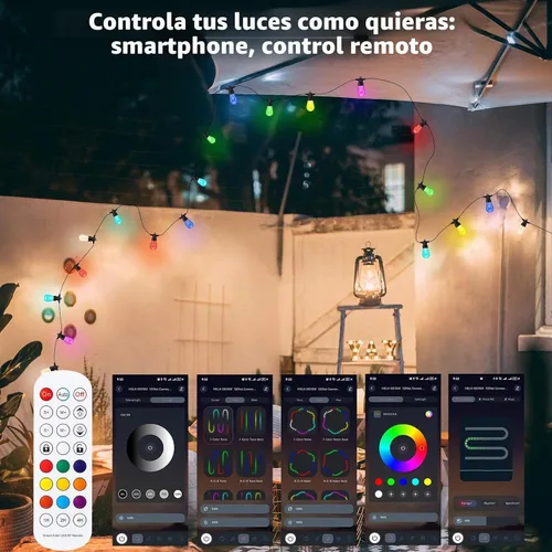 Vista 5 de TviewSmart Outdoor String Lights, 52FT 20 RGBW LED Bulbs, Patio Lights