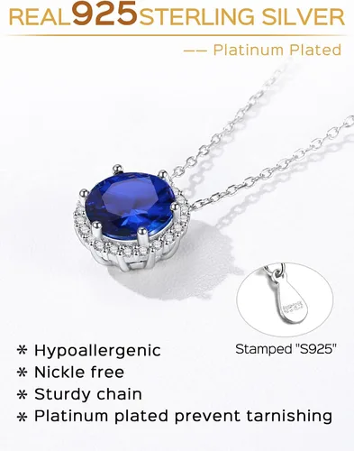 Vista 5 de ChicSilver Collar de plata de ley 925 con forma de corazón, redondo, pera, esmeralda, piedra natal simulada, regalo de cumpleaños para mujeres