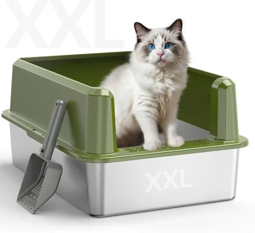 Vista 9 de WoofiGo Caja de arena cerrada de acero inoxidable para gatos con tapa, caja de arena extra grande XL para gatos grandes, bandeja de arena de metal
