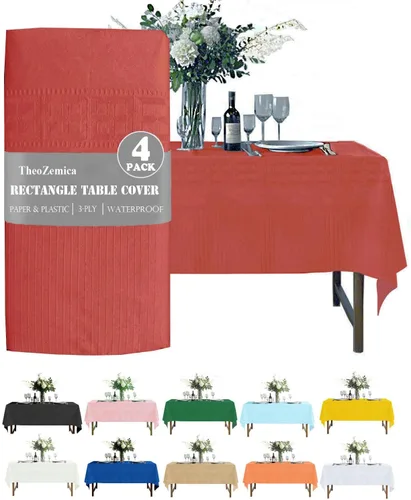 Vista 17 de Black Disposable Paper Tablecloth for Rectangle Tables 4 Pack, 54×108 Inch Waterproof 2 Ply Paper with Plastic Backing, Party Table Cover for