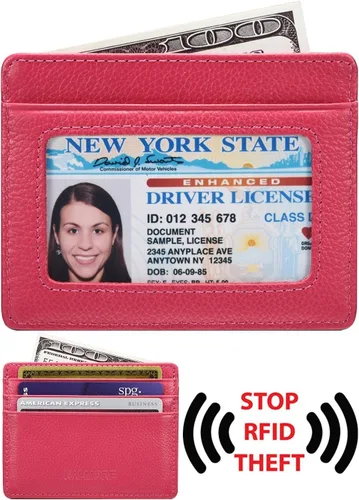 Vista 2 de KALMORE womens Credit Holder Genuine Leather Slim Minimalist Card Case Wallet, Black With Id Window