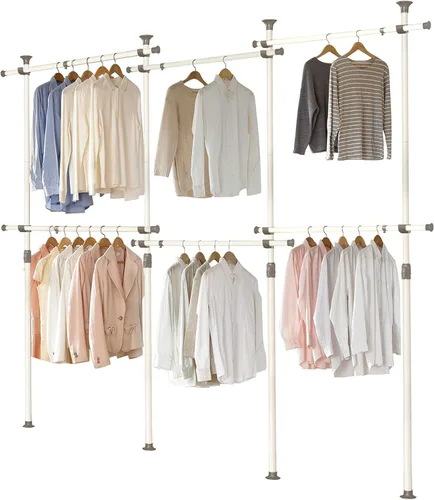 Vista 4 de Perchero ajustable de 2 niveles Estante para ropa Organizador para armarios