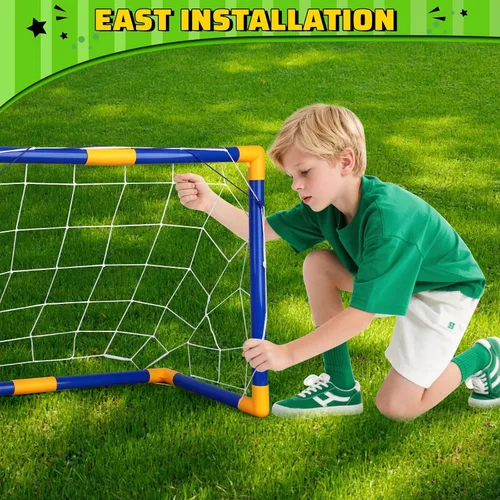 Vista 4 de Soccer Goal Set with 3 Ball Pump for Toddler Kid, Portable Goals Training Equipment for Garden Indoor Outdoor Backyard, Birthday Gift for Boy Girl