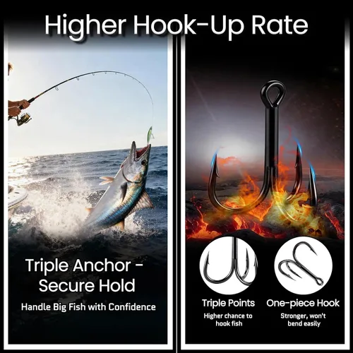 Vista 2 de FishTrip 10Pcs 4X Treble Hooks, Replacement Hook for Fishing Lures