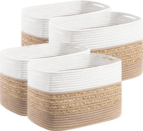 Vista 15 de UBBCARE Paquete de 1 canasta para organizar, cestas de almacenamiento tejidas para juguetes y toallas, cesta rectangular de cuerda de algodón