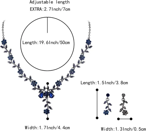 Vista 5 de BriLove Juego de collar con colgante de cristal y flores para mujer, joyería de boda para novia, Cristal Metal