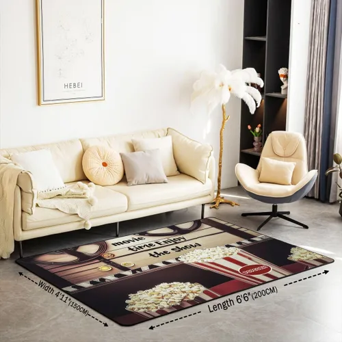 Vista 2 de Homewish Alfombra antideslizante de cine de teatro, alfombra de película retro con palomitas de maíz para interiores, alfombra de entrada, noche