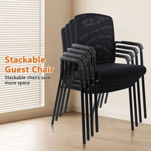 Vista 5 de CLATINA Sillas de recepción apilables, sillas apilables para sala de espera con asiento tapizado y reposabrazos, silla ergonómica de malla trasera