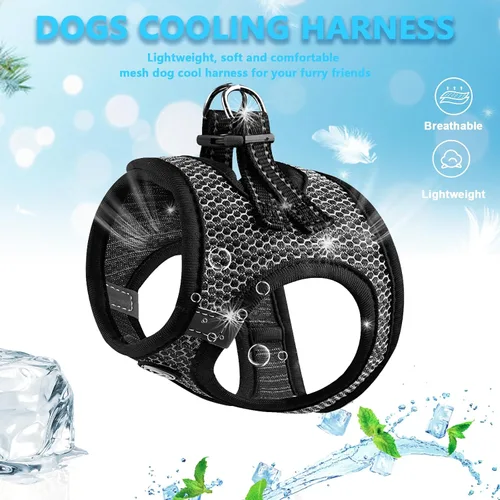 Vista 2 de Arnés para perro, arnés reflectante ajustable para perros y gatos pequeños, chihuahua para perros y gatos pequeños, medianos (negro, mediano)