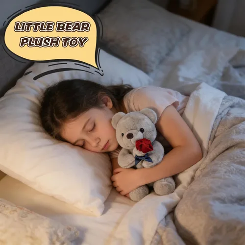 Vista 7 de HWD Oso de peluche de 9.8 pulgadas con rosa, muñeca de felpa suave, juguetes de peluche, regalos para ella/novia, amante, mamá, niños pequeños (gris)