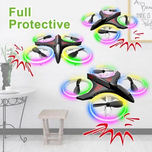 Vista 3 de Dwi Dowellin Mini Dron de 4.9 Pulgadas para Niños a Prueba de Choques Luces LED Despegue y Aterrizaje con Una Tecla Volteretas RC Control Remoto