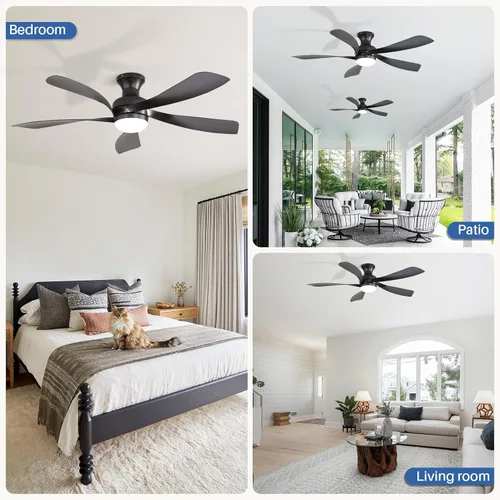 Vista 9 de Sofucor Ventilador de techo inteligente de perfil bajo de 42 pulgadas con luces y control remoto, ventilador de techo empotrado funciona con 2-Negro