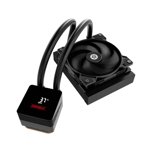 Vista 2 de ENERMAX LIQMAX V4 - Enfriador líquido de CPU AIO de 4.724 in con pantalla digital, ventilador SilentFlow PWM de 4.724 in 320 W TDP, para Intel LM4