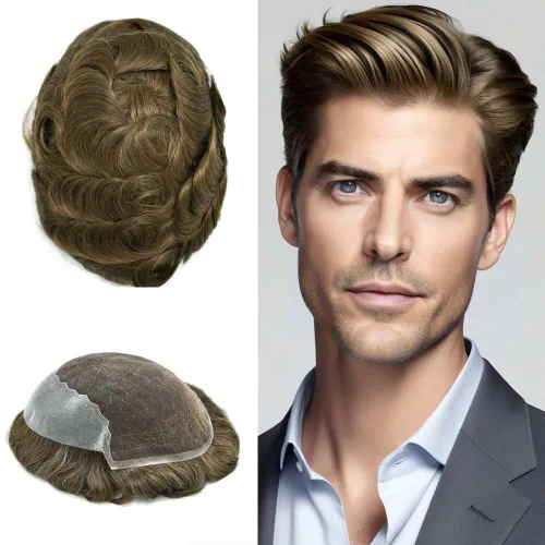 Vista 43 de Mens Toupee Human Hair Replacement System Swiss Lace Toupee For Men Hair Piece Protesis Capilar Mens Hairpiece 5X7#1 Jet Black 120% Density