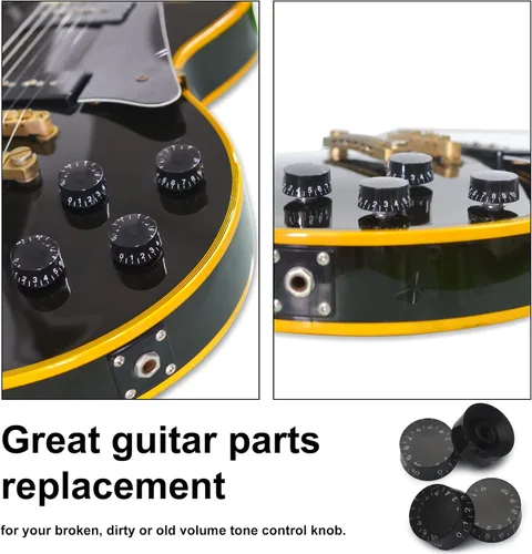 Vista 5 de SAPHUE 4 perillas de control de velocidad para guitarras eléctricas, guitarra, macetas, tono, botones de volumen (negro)