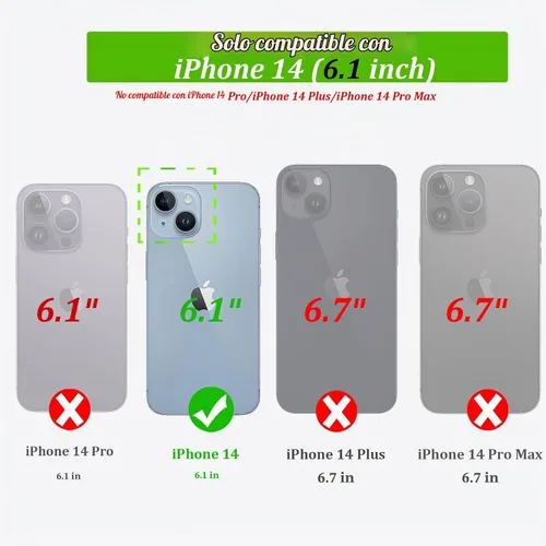 Vista 5 de Funda tipo cartera compatible con iPhone 14 para mujer, color negro