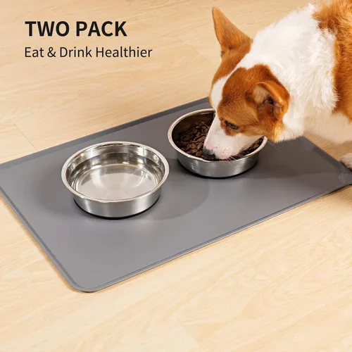 Vista 5 de Taglory Juego de 2 tazones de acero inoxidable para perros de 2 tazas para comida y agua, base de silicona antideslizante, resistente a