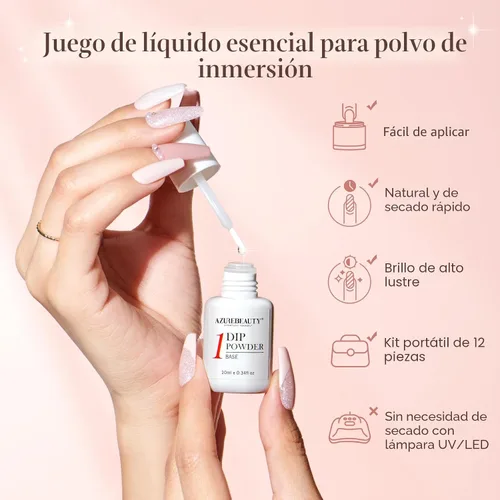 Vista 7 de Azurebeauty - Kit de iniciación de uñas en polvo de inmersión, 4 colores, purpurina de piel desnuda para todas las estaciones, juego de polvo
