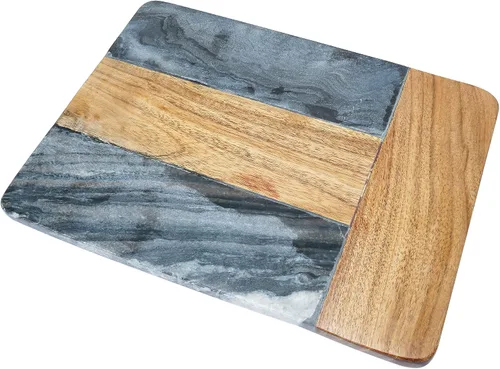Vista 6 de Tabla de cortar, tabla de cortar de madera y mármol, elegante tabla de queso y embutidos de 12 x 9 pulgadas, tabla de cortar para carne, pan