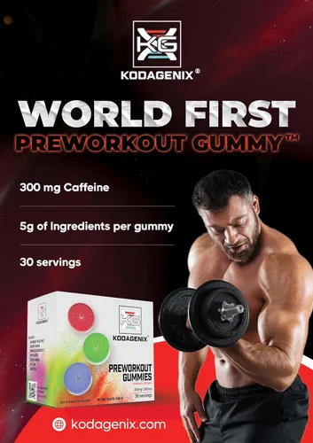 Vista 4 de Kodagenix Gomitas preentrenamiento para hombres y mujeres con cafeína, L-citrulina y beta alanina - La primera goma preentrenamiento del mundo