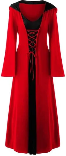 Vista 3 de Disfraces de cosplay de Halloween para mujer, vestidos góticos con capucha, vestidos sexys de manga larga, disfraces renacentistas de Midevil