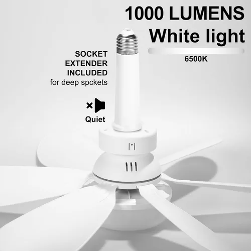Vista 4 de Ventilador de techo atornillado con luz, luz de ventilador con mando a blanco-1