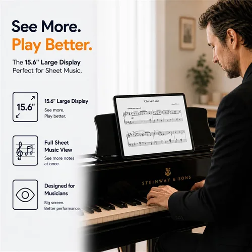 Vista 7 de 15.6 Inch Tablet, Android 16, Widevine L1, FHD IPS Display for Sheet Music 16GB Memory 256GB Storage, Helio G99 Octa-Core, 30W Fast Charging