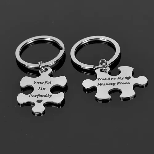 Vista 5 de Llavero a juego para parejas para novio, novia, cumpleaños, aniversario, regalos de Navidad para marido, esposa, pareja, rompecabezas, llavero