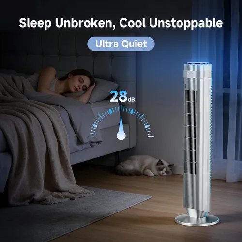 Vista 4 de 36 Inch Tower Fan for Bedroom, 22.3ft/s Velocity Standing Fan with 28dB Quiet for Sleep, Remote, LED Display, 5 Speeds, 4 Modes, 12H Timer, 64