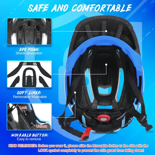 Vista 4 de Lixada Casco de bicicleta para niños, ajustable, desmontable, de cara completa, casco de ciclismo para niños, bicicleta, monopatín, scooter,