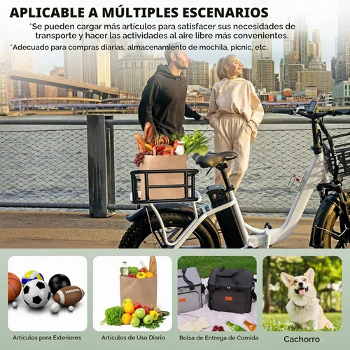 Vista 6 de RAYMACE Cesta trasera para bicicleta con red de carga y forro Cesta grande para bicicleta, montaje perfecto para bicicleta eléctrica Large Bicycle
