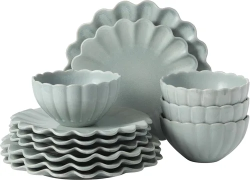 Vista 34 de Gibson Elite Peach Orchard - Juego de vajilla de porcelana de hueso de 12 piezas para 4, platos y cuencos estriados en relieve, apto