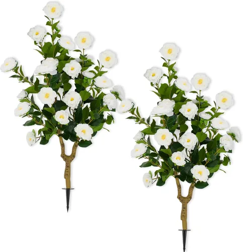 Vista 11 de Árbol de bola de pascua artificial de 26 pulgadas, paquete de 2, resistente Poinsetia