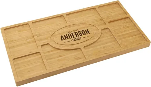 Vista 17 de Andaz Press Tablero de embutidos personalizado, tablón de madera de bambú grabado personalizado Art Deco, bandeja, plato para servir, tabla