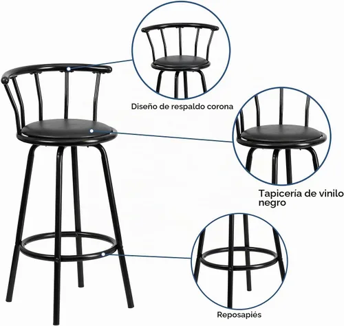 Vista 7 de Flash Furniture Taburete de bar giratorio con parte trasera de corona