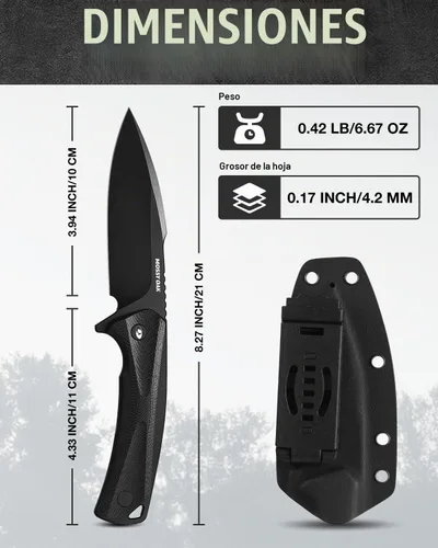 Vista 6 de Mossy Oak Cuchillo de hoja fija para exteriores, 8 pulgadas Full Tang D2 Steel Knife with Kydex Sheath, G10 Handle Camping Survival Knife for