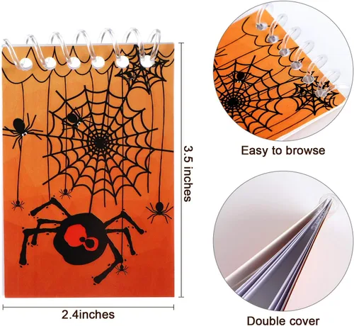 Vista 2 de Outus 48 cuadernos de Halloween en espiral, cuadernos con patrón de calabaza para fiesta de Halloween, suministros escolares en casa, 8 estilos