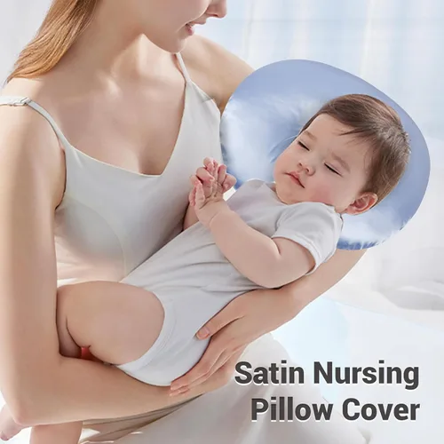 Vista 4 de Aramox Funda de almohada de satén súper suave, compatible con almohada de lactancia, lavable, agradable a la piel, transpirable para una Azul